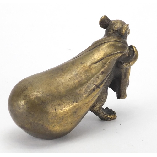 406 - Chinese bronze figure of a rat carrying a sack, 14cm in length