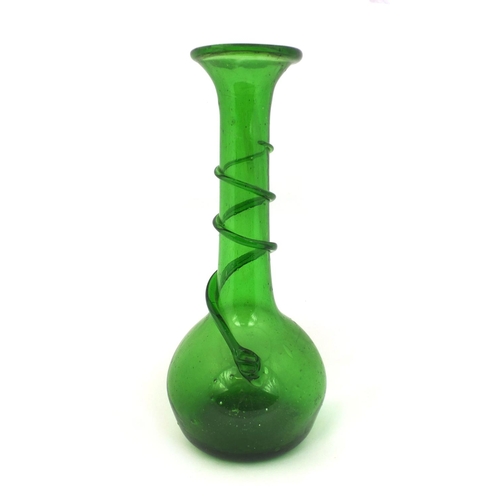 566 - Green glass vase with trailed decoration, 38cn high