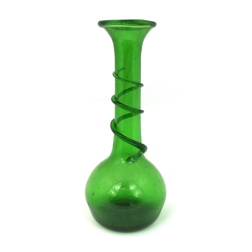 566 - Green glass vase with trailed decoration, 38cn high