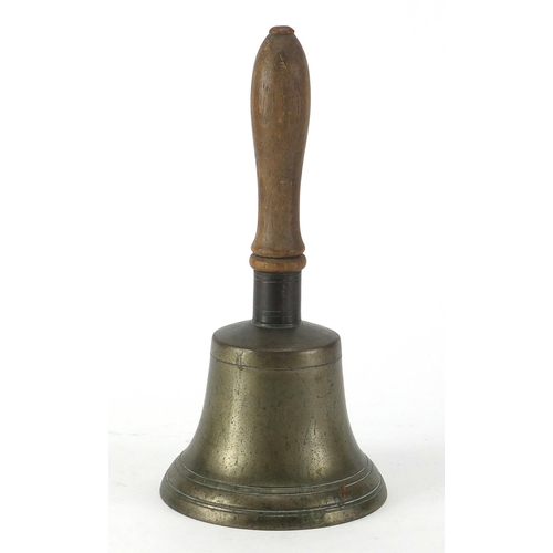 589 - Bronzed metal bell with wooden handle