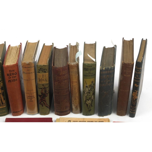 633 - Box of mostly leather bound antique and later books including The Dogs of War by Walter Emmanuel, Th... 