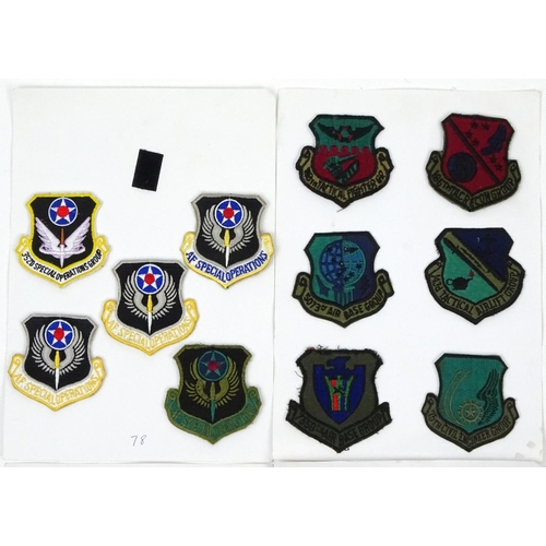 646 - Four cards of US air force regiment patches including special forces and air lift examples