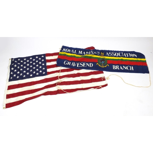 694 - USA Star Spangled banner flag and a Royal Marines Association flag, the USA flag 144cm wide