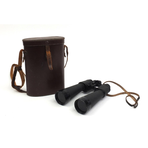 700 - Pair of Lieberman and Gortz binoculars with leather case, the binoculars 24cm long