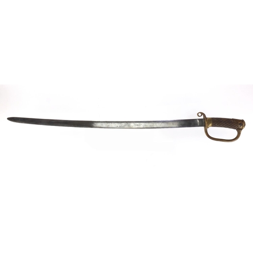 701 - Russian Military interest officers sword with wooden grip and impressed marks to the steel blade, 91... 