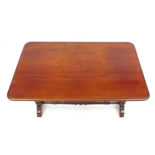 33 - Victorian mahogany occasional table on turned supports, 70cm H x 99cm W x 59cm D