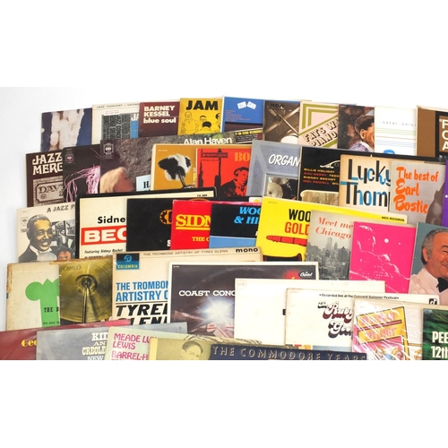 188 - Jazz vinyl LP records including Stan Kenton and Sidney Bechet examples (Plastic crate not included i... 