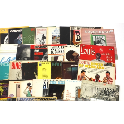 204 - Jazz vinyl LP records including Louis Armstrong, Count Basie, Kenny Ball and George Shearing example... 