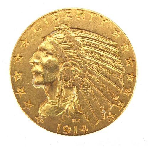 221 - United States of America 1914 gold five dollars, approximate weight 8.3g