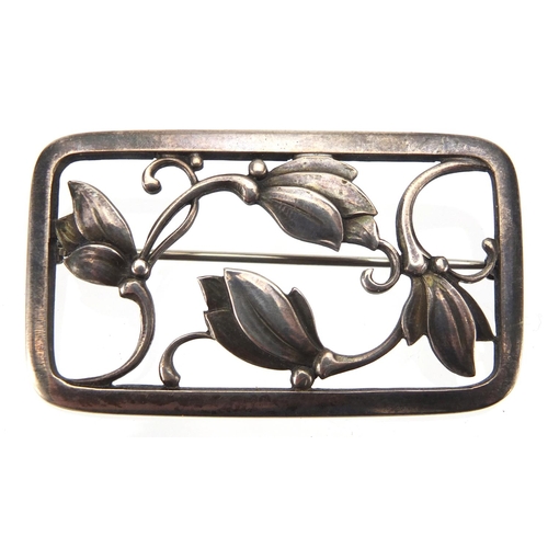 625 - Modernist Danish sterling silver floral brooch by Georg Jensen, numbered 295, 5.5cm wide, approximat... 