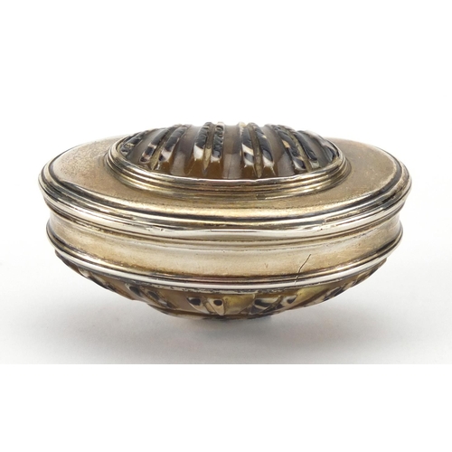 28 - 19th century unmarked silver and abalone shell snuff box, 6.5cm wide