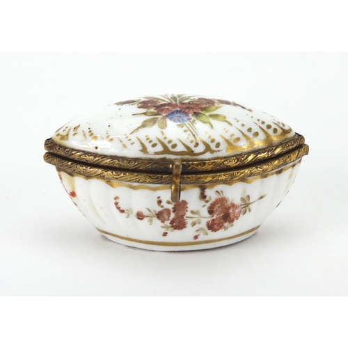 46 - 19th century continental porcelain trinket box hand painted with flowers, 7cm wide
