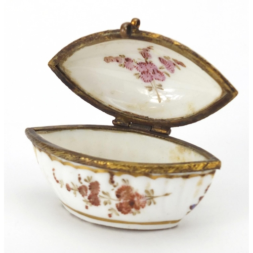 46 - 19th century continental porcelain trinket box hand painted with flowers, 7cm wide
