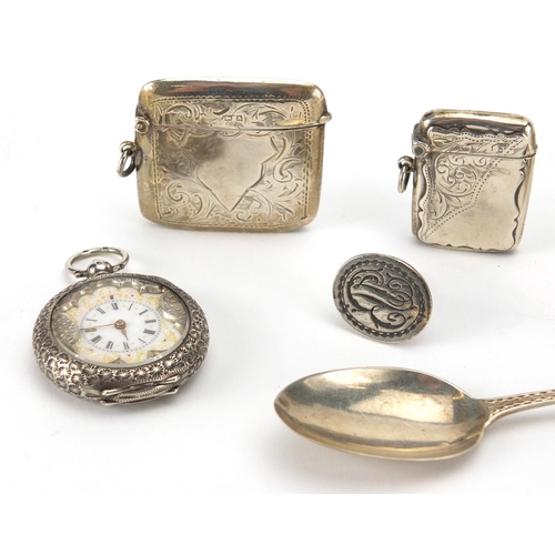 662 - Georgian and later silver objects including Intaglio seal fob by Hester Bateman, sovereign case, two... 