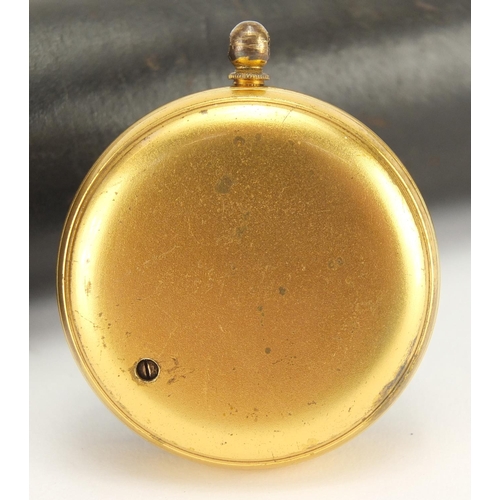 90 - Gilt brass pocket compensated barometer with silvered dial and fitted case, together with a leather ... 