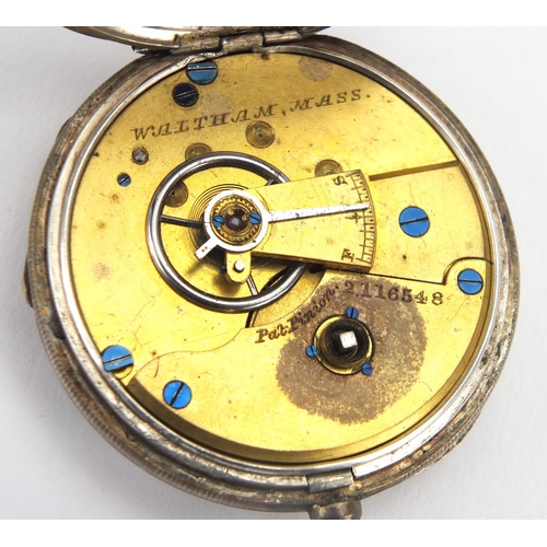 845 - Three silver gentleman's open face pocket watches, two with fusee movement and a Waltham Mass