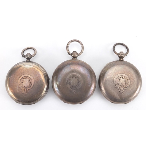 845 - Three silver gentleman's open face pocket watches, two with fusee movement and a Waltham Mass