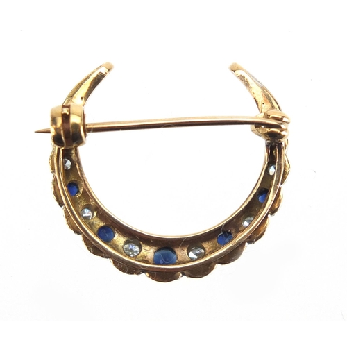 718 - 9ct gold Diamond and Sapphire moon crest brooch, marked FRS Ltd, 2.5cm in length, approximate weight... 