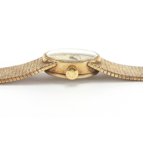 827 - Ladies 9ct gold Longines wristwatch with 9ct gold strap, approximate weight 31.8g