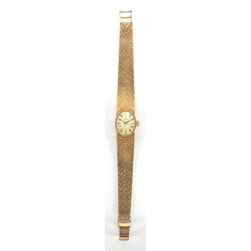 827 - Ladies 9ct gold Longines wristwatch with 9ct gold strap, approximate weight 31.8g