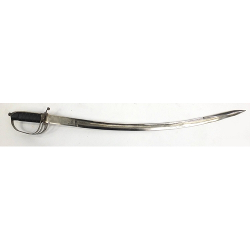 788 - Military style sword with steel blade and leather scabbard, 100cm in length