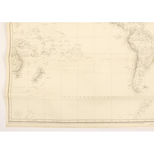 759 - Black and white paper chart of the World, numbered 2558, 150cm x 64cm