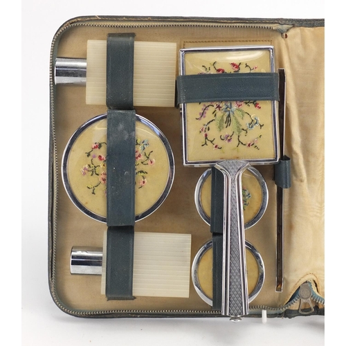 551 - Two-Tix ladies vintage travelling set with green leatherette case