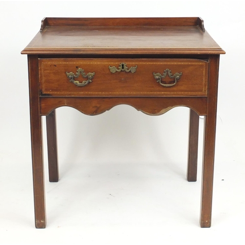 46 - Edwardian inlaid mahogany side table fitted with a frieze drawer, 80cm H x 74cm W x 50cm D