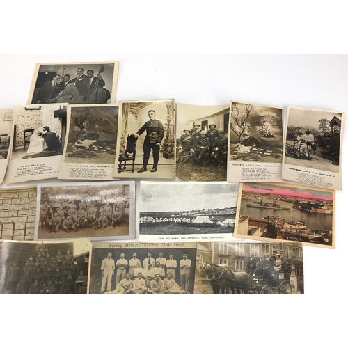 195 - Military, sporting and social history postcards some black and white photographic including German p... 