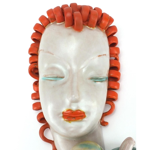 581 - Art Deco pottery face mask of a female by Goldscheider, factory marks and impressed 6TTA to the reve... 