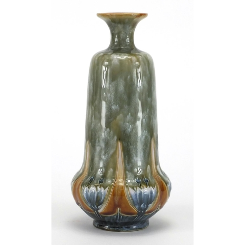 563 - Art Nouveau Royal Doulton stoneware vase by Eliza Simmance, hand painted and incised with a band of ... 