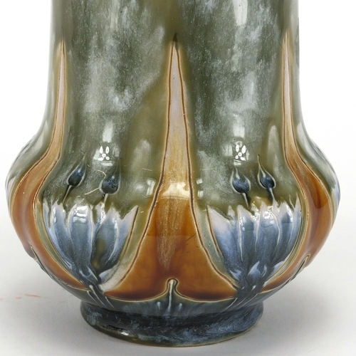 563 - Art Nouveau Royal Doulton stoneware vase by Eliza Simmance, hand painted and incised with a band of ... 