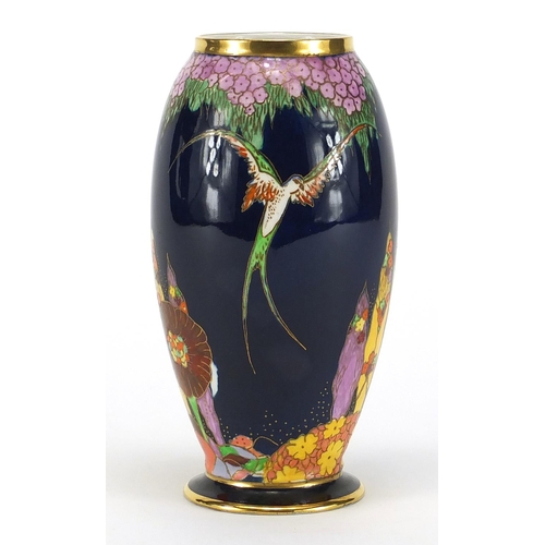 570 - Carlton Ware Fantasia vase, hand painted and gilded with stylised birds and trees, factory marks and... 