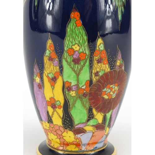 570 - Carlton Ware Fantasia vase, hand painted and gilded with stylised birds and trees, factory marks and... 