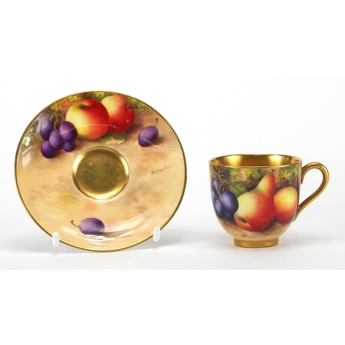 523 - Royal Worcester porcelain cup and saucer, hand painted with fruit by Harry Aynton, the cup numbered ... 