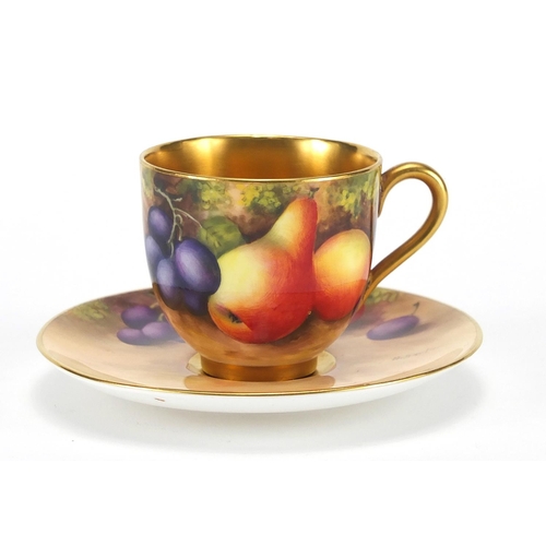 523 - Royal Worcester porcelain cup and saucer, hand painted with fruit by Harry Aynton, the cup numbered ... 