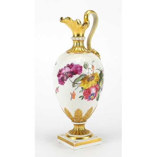 509 - Bloor Derby ewer hand painted with flowers, factory marks and Derek Gordner label to the base, 27cm ... 