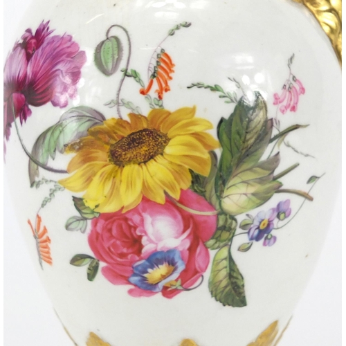 509 - Bloor Derby ewer hand painted with flowers, factory marks and Derek Gordner label to the base, 27cm ... 