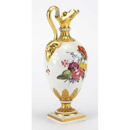 509 - Bloor Derby ewer hand painted with flowers, factory marks and Derek Gordner label to the base, 27cm ... 