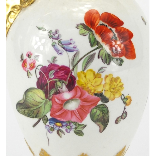 509 - Bloor Derby ewer hand painted with flowers, factory marks and Derek Gordner label to the base, 27cm ... 