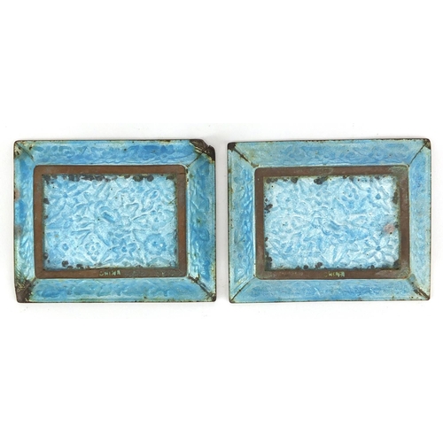 406 - Rectangular Chinese enamelled trinket box and two pin dishes, each hand painted with flowers, the la... 