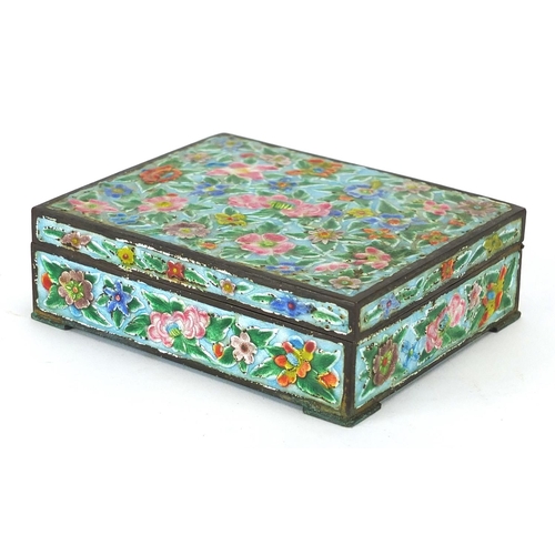 406 - Rectangular Chinese enamelled trinket box and two pin dishes, each hand painted with flowers, the la... 