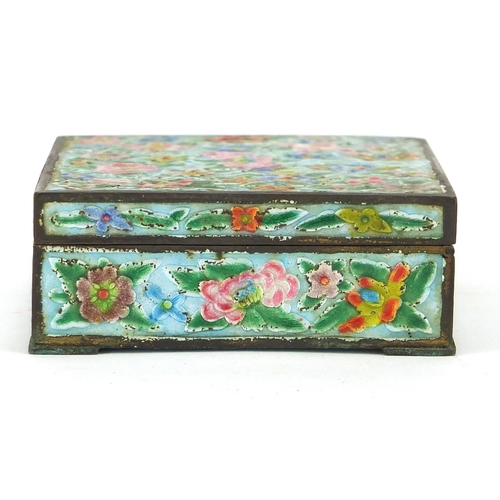 406 - Rectangular Chinese enamelled trinket box and two pin dishes, each hand painted with flowers, the la... 