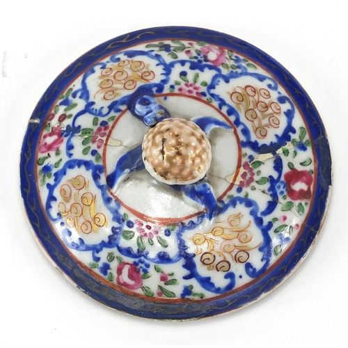 357 - Chinese porcelain strainer, hand painted in the famille rose palette with flowers, 20cm high