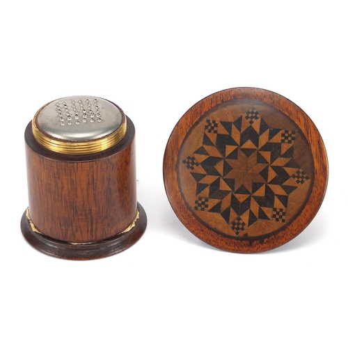 14 - Victorian Tunbridge Ware nutmeg grater, the lid with floral inlay, 5cm high