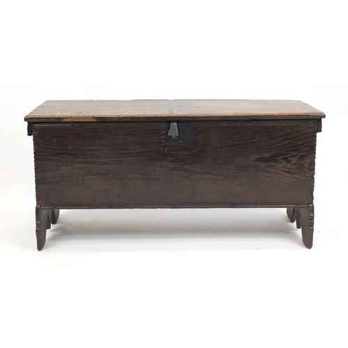 2037 - Antique oak plank chest, 54cm H x 112 W x 39cm D