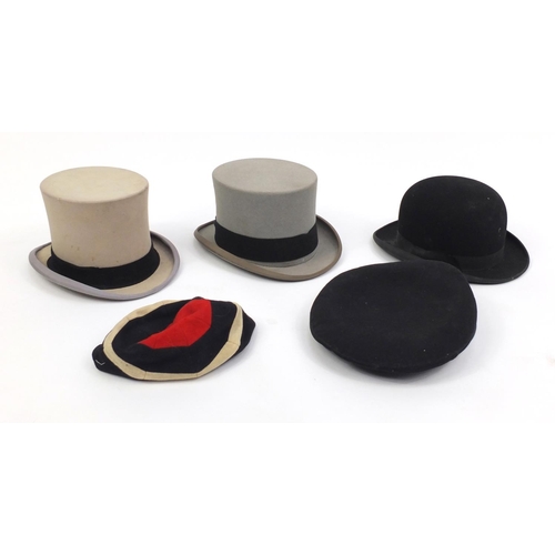 124 - Three vintage gentleman's hats together with a Naval peak cap and rugby cap, four by Herbert Johnson