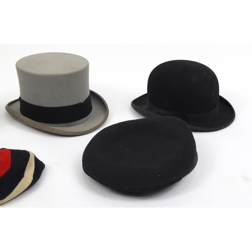 124 - Three vintage gentleman's hats together with a Naval peak cap and rugby cap, four by Herbert Johnson