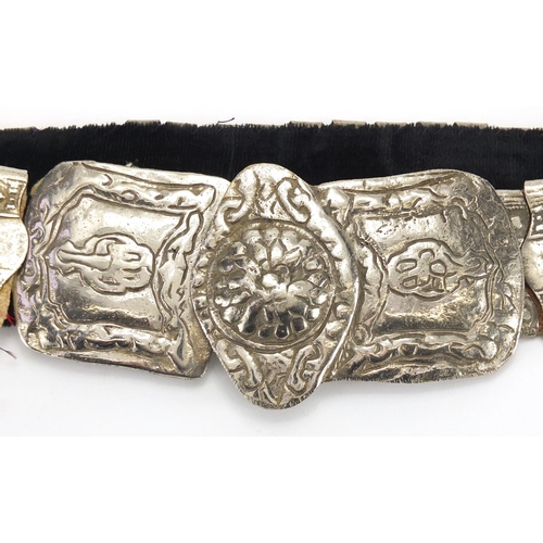 471 - Islamic silver coloured metal wedding belt, 86cm in length