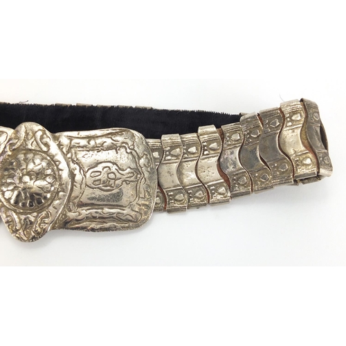 471 - Islamic silver coloured metal wedding belt, 86cm in length